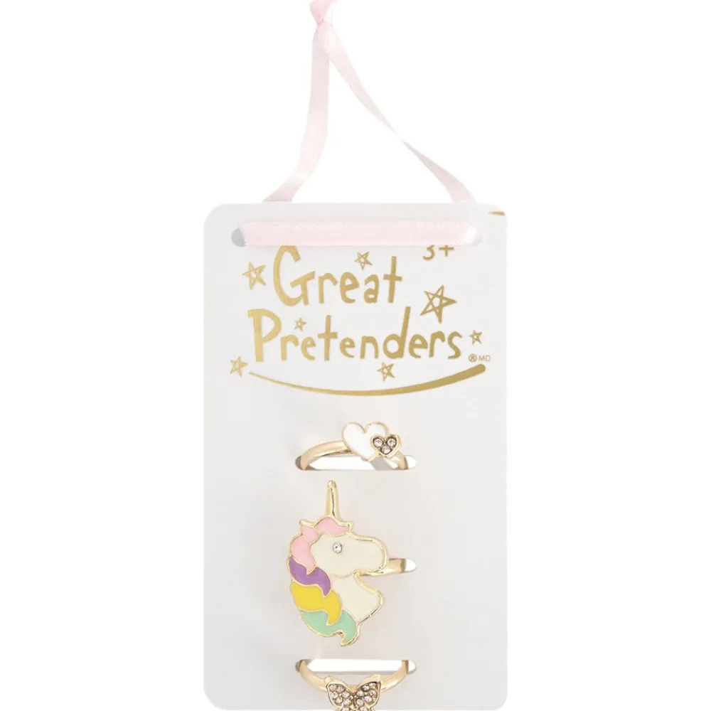 Great Pretenders Boutique Butterfly & Unicorn Ring Set, 3pcs New