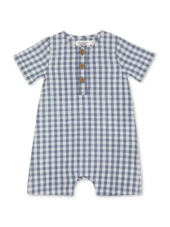 rise little earthling Gingham Romper Light Blue Discount
