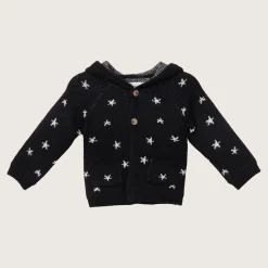 rise little earthling Hooded Jacquard Cardigan Anthracite Stars Sale