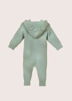rise little earthling Rib Knit Raglan Romper Green New