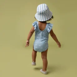 rise little earthling Ruffle 1-Piece Bathing Suit Blue Fog Hearts Sale