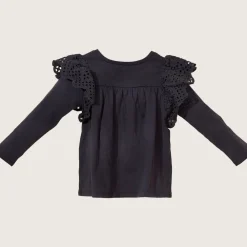 rise little earthling Ruffle Shoulder Tee Black 9-12m Best